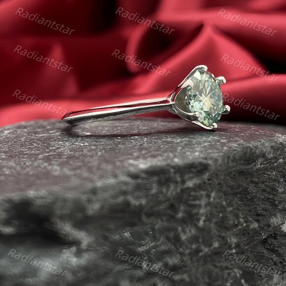 NEW Certified 2 ct. t.w. Blue Green Moissanite Solitaire 6 Prong Ring - Picture 4 of 6